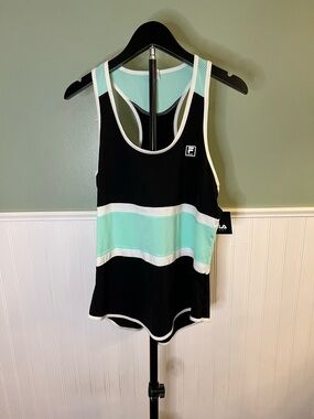 Fila Black, Mint & White Striped Racerback Tank Top. Size S